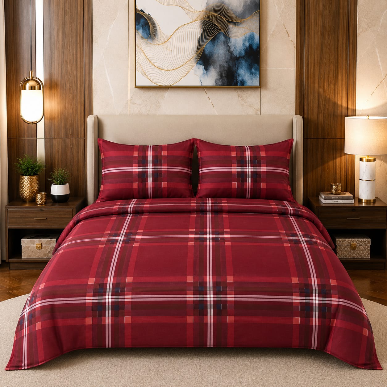 Maroon Checkered Bedsheet