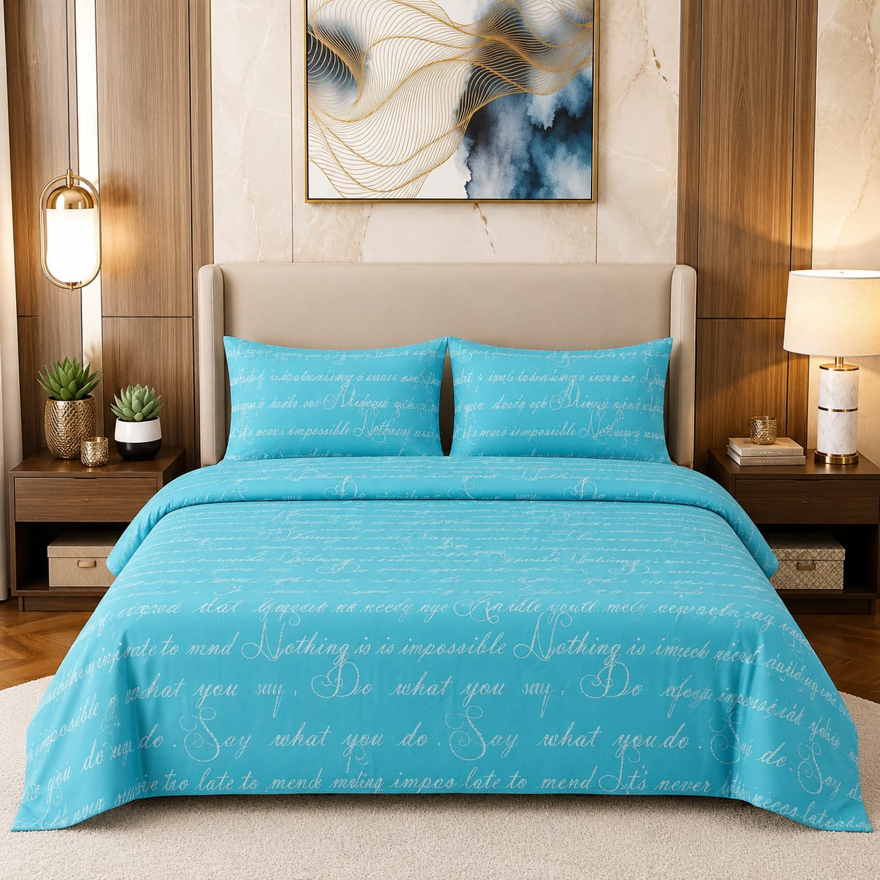 Sky Blue Typography Bedsheet